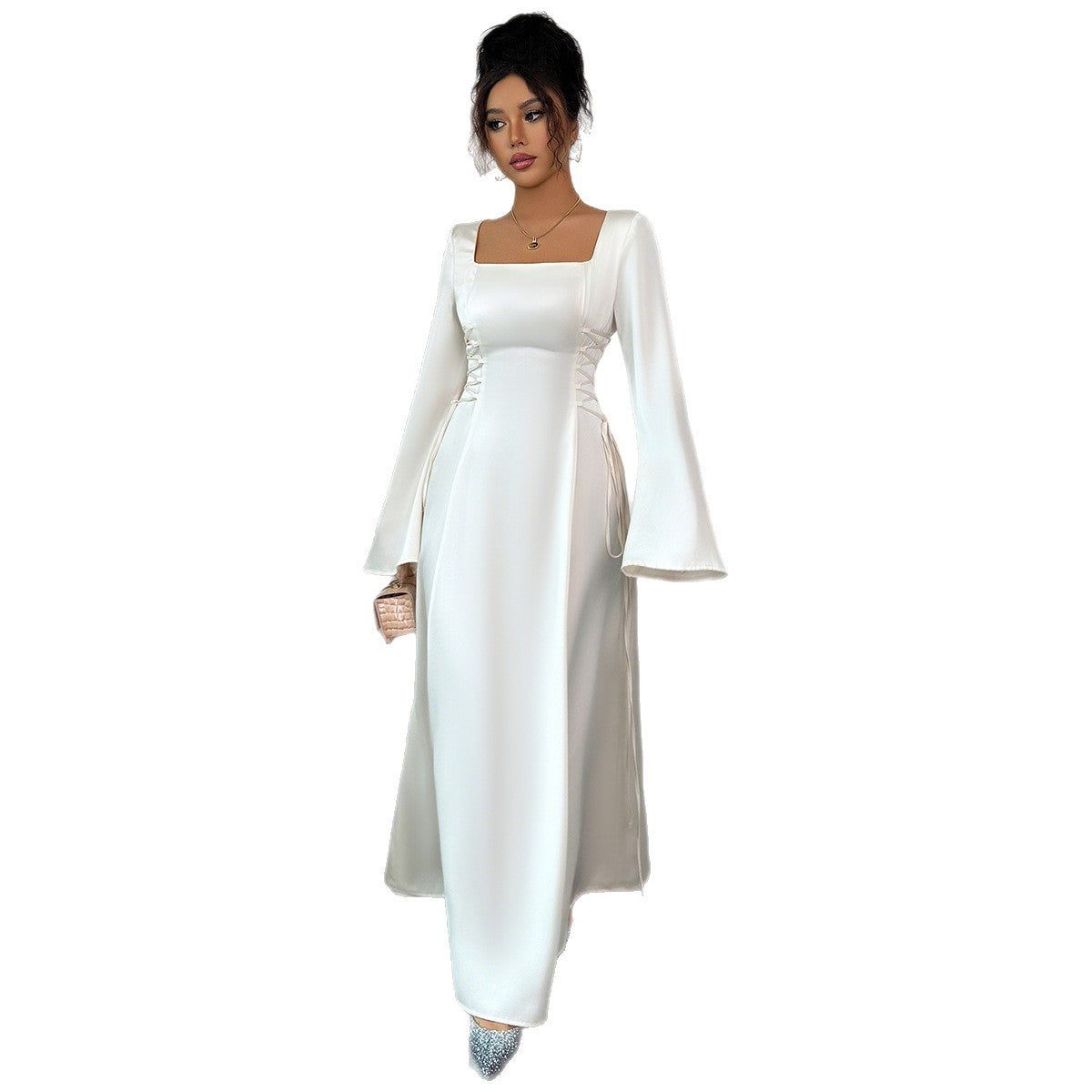 Advanced Solid Color Long Sleeve Dress Women's Clothing